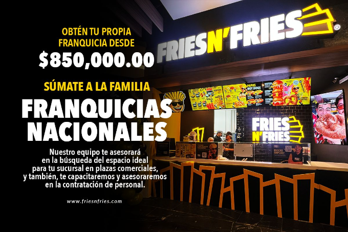 Buscas un negocio rentable? Únete a la familia de franquicias FRIES N´FRIES.