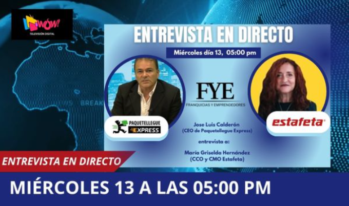 No te pierdas mañana miércoles la entrevista conducida por Jose Luis Calderón, CEO de la franquicia Paquetellegue Express a la CCO de Estafeta.