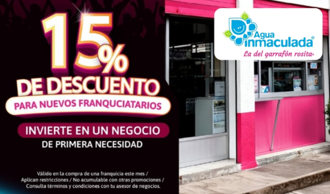 Invierte en una franquicia de primera necesidad con Agua Inmaculada y llévate un descuento en el mes de Junio.