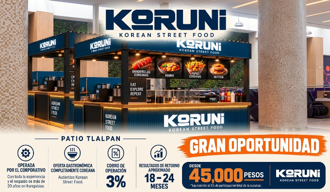 Gran Oportunidad! Franquicia Koruni en Patio Tlalpan desde 45,000 pesos..